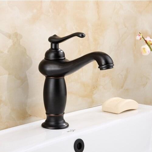 Basin Faucets Oil Rubbed Bronze Bathroom Deck Mounted Single Handle Single Hole Bathroom Faucet Hot and Cold Tap ZD732