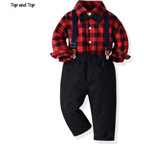 Top and top Autumn Winter Infant Baby Boy Clothes Set Long Sleeve Bowtie Shirt+Suspenders Pants Toddler Boys Gentleman Outfits