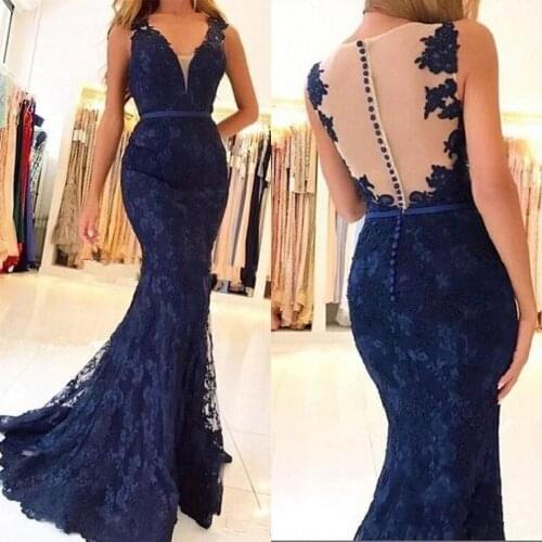 Mermaid Evening Dresses Prom Party Dresses Formal Dresses for Women Plus Size GownsNew Charming Illusion Lace Appliques
