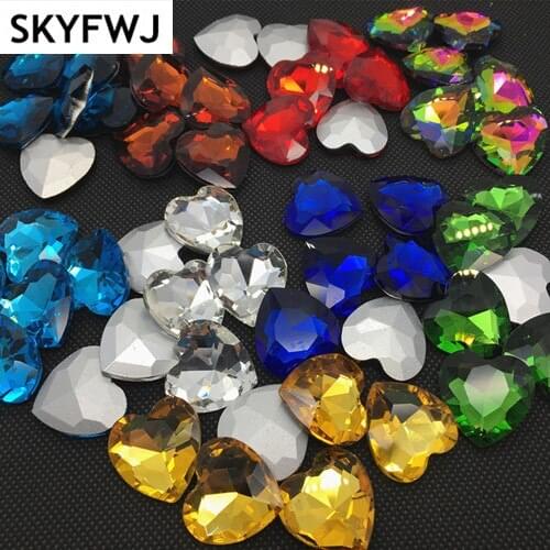All Colors Sizes 8mm,10mm,12mm,14mm,16mm,18mm,27mm Heart Glass Crystal Fancy Rhinestones Pointed Back No Holes For Making Dress