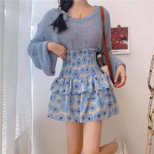 Short Skirt Female Lotus Leaf Cake Skirt Floral Skirt Female Summer New Style Korean High-waisted Thin A-line Skirt