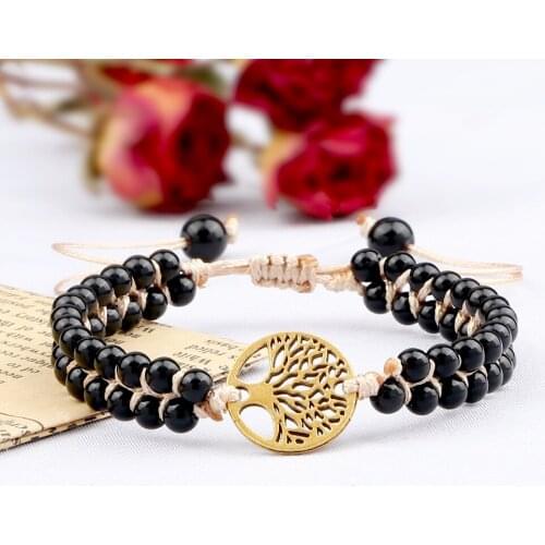 Black Natural Stone Beaded Bracelets Lion Head Tree Life OM Pendant Flower Women Bracelets&Bangles Gift for Friend Yoga Jewelry