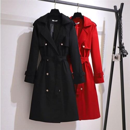 Oversize Trench Coat Women Spring Autumn Solid color Double breasted Windbreaker Plus size XXL-6XL Long Casual Outerwear KW107
