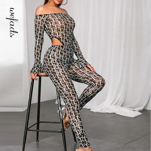 Wefad Two Piece Set Suit Womens Autumn New Fashion Mesh See-through One-piece Tight-fitting High-waist Trousers Suit