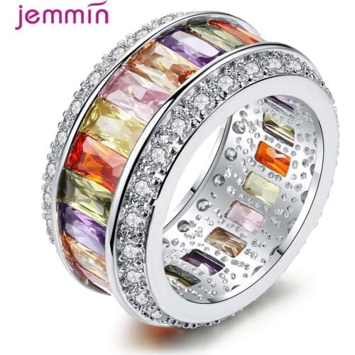 Boutique AAA Cubic Zirconia 925 Sterling Silver Rings For Women Bohemian Colorful Rainbow Ring Party Jewelry New 2020 Airrivals