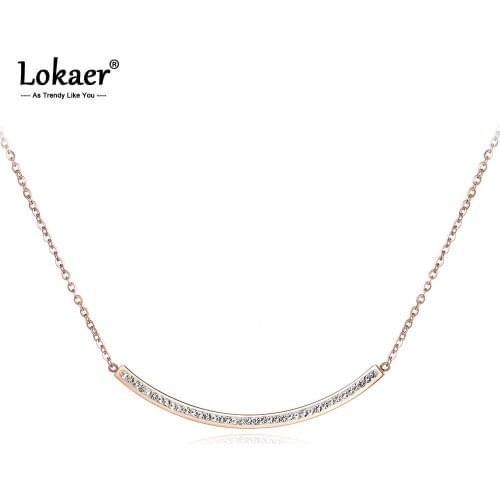 Lokaer Fashion Titanium Stainless Steel Charm Pendant Jewelry Sparkling CZ Crystal Choker Necklaces For Women Girls N18079