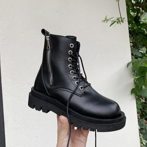 Winter Ladies Boots Lace-up Low Heel Casual Ankle Boots Student Shoes Ladies Leather Short Boots Womens Boots Motorcycle Boots