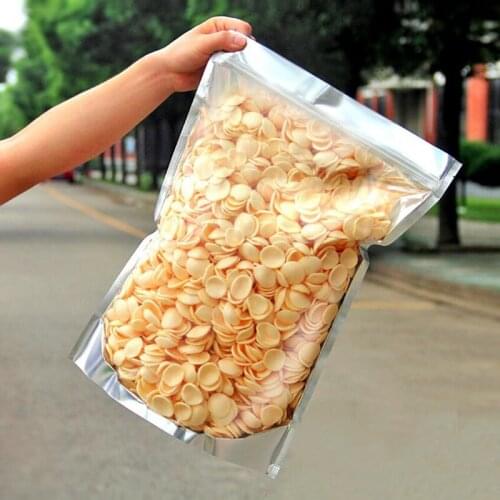 100 Pack Big Clear & Silver Metallic Food Storage Standing Bag Aluminum Foil Ziplock Pouch for Grain Cookie Coffee Baking