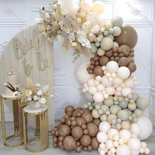 184pcs Doubled Tan Cream Peach Balloon Garland Arch Kit Coffee Baby Shower Gender Reveal Birthday Party Supplies Wedding Decor
