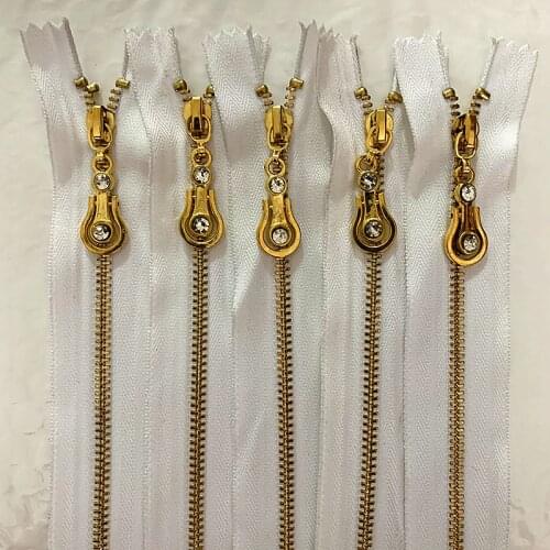 2-5pcs 18cm 7 inch White nylon brass metal zipper closed automatic lock sewing process