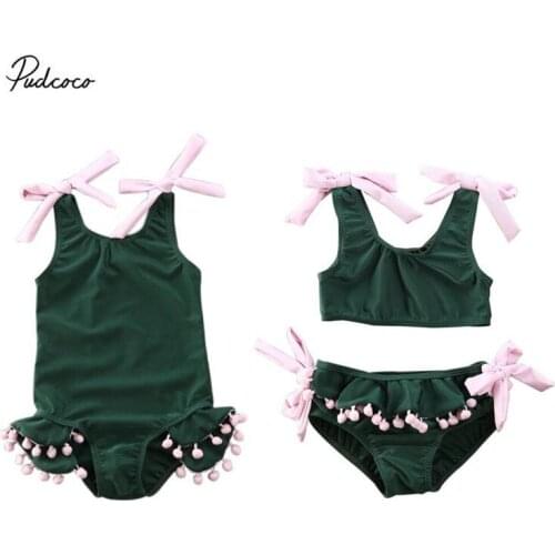2020 Summer Toddler Kids Baby Girl Swimwear Green Bow Crop Top+Tassel Shorts Beach Wear Swimsuit Bathing Suit