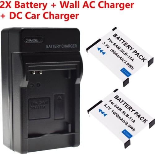2x Battery + Home&Car Charger for Samsung SLB-11A WB600 WB650 WB700 WB1000 WB2000 CL65 CL80