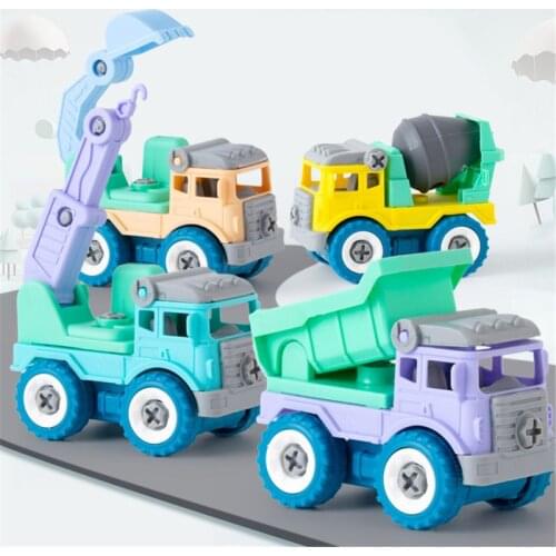 4pcs Construction Toy Engineering Car Fire truck Screw Build and Take Apart Great for Kids Boys
