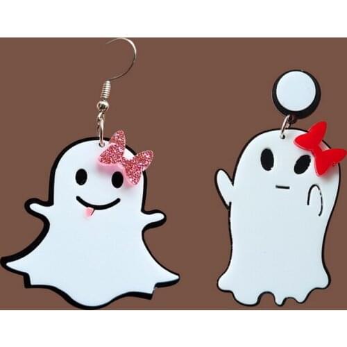 Acrylic Halloween Funny Cartoon Cute Pixel Bow Ghost charm ゴースト チャ Earrings Jewelry Accessories EDGY Fashion Ears Jewelry Gift