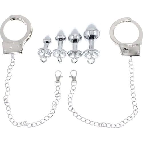Metal 4sizes Anal Butt Plug Insertion Prostate Massager Handcuffs Restraints Slave Adult Games Bdsm Bondage Fetish Orgasm Sextoy