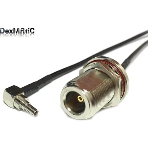 3G router antenna cable CRC9 right angle to N type female bulkhead pigtail adapter RG174 black 20cm 8inch