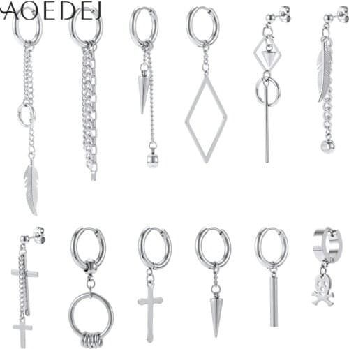 AOEDEJ 12 pcs/set Korean Earrings Stainless Steel Chain Feather Idol Men Women Rock Grunge Hipster Punk Hoop Earrings Jewelry