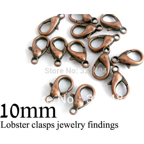 Free shipping 1000piece/lot 10mm antique copper lobster claw clasps snap hooks jewelry making supplies