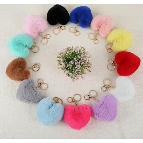New Heart-shaped Pendant with Imitation Rabbit Hair Peach Fashion Fur Ball Bag Keychain Mobile Phone Jewelry Hanging Gifts