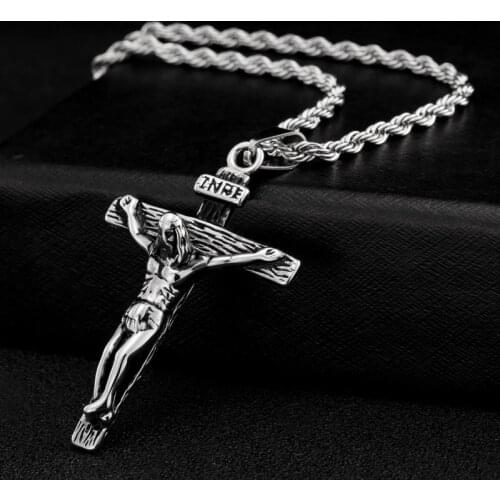 Jesus Cross Necklace for Women Men Stainless Steel Box Rope Keel Chain Fashion Vintage Smooth Pendant Jewelry Gift Solid Metal