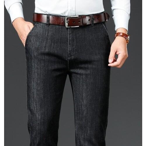 Blue Black Denim Jeans Men Pants Straight Autumn Winter Jeans For Men Clothes Business Formal High Waist
