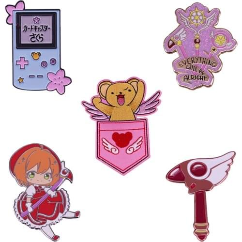 Cardcaptor Sakura Theme Enamel Pin Badge Patch Kero Chan Magic Wand Sealing Staff Gameboy Brooch Japan Anime Fans Cute Accessory