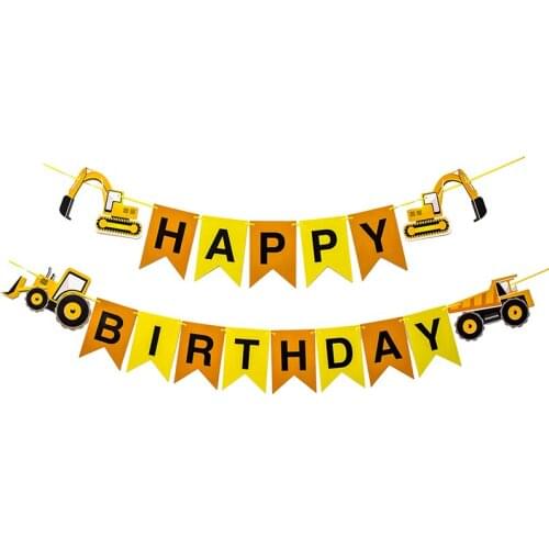 For Construction Birthday Banner Pennant Vehicle Theme Boys Party Thanksgiving,Childrens Day Bulldozer Truck Excavator Garland