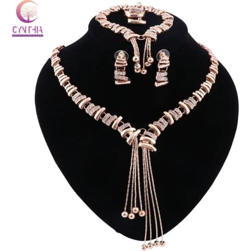Boho crystal jewelry sets Women Trendy necklace 2017 Gold color Statement necklace with earrings for party wedding fashion