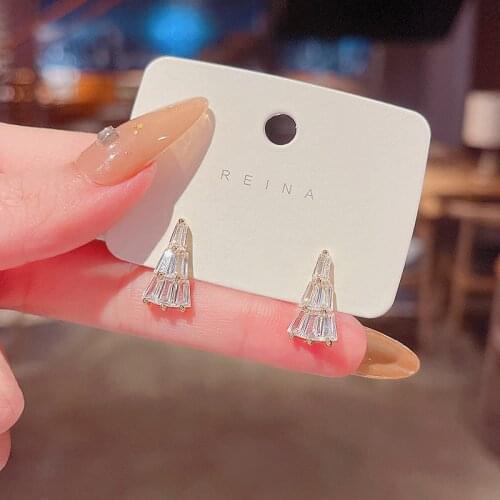 Korean New Trendy Geometry Shiny Zircon Earrings for Women Elegant Ear Jewelry Female Fashion Transparent Triangle Ear Studs