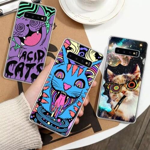 Colourful Psychedelic Cat Trippy Silicon Phone Case For Samsung Galaxy A51 A71 A70 A50 A40 A30 A20E A10S A01 A21 A6 A7 A8 A9 Plu