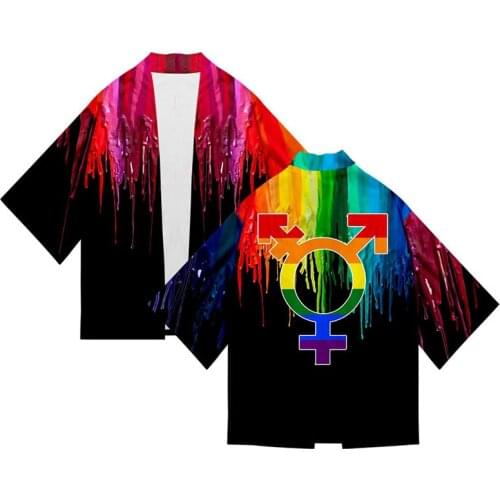 LGBT Rainbow Lesbians Gays Costume 3d Print Kimono Shirt Men Seven Point Sleeve Tops Daily Casual 3D Cardigan Jackets Streetwear