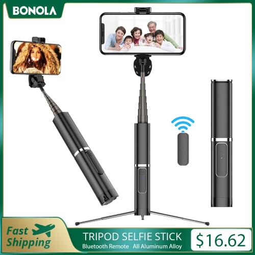 Bonola All Metal Portable Selfie Stick Holder For Xiaomi/Huawei/iPhone/Samsung Hidden Tripod Selfie Stick Bluetooth Control