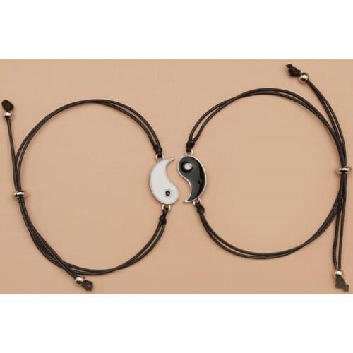 Couple Bracelets Set Tai Chi Bracelet Bring Good Luck Alloy Charms Adjustable Rope Bracelet Jewelry Gift for Friends Lovers