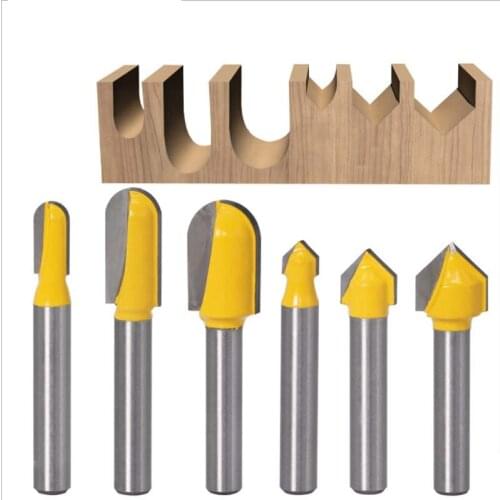 6-Piece set of 3V + 3 deep round bottom cutter slotting cutter angle breaking cutter woodworking milling cutter slotting cutter
