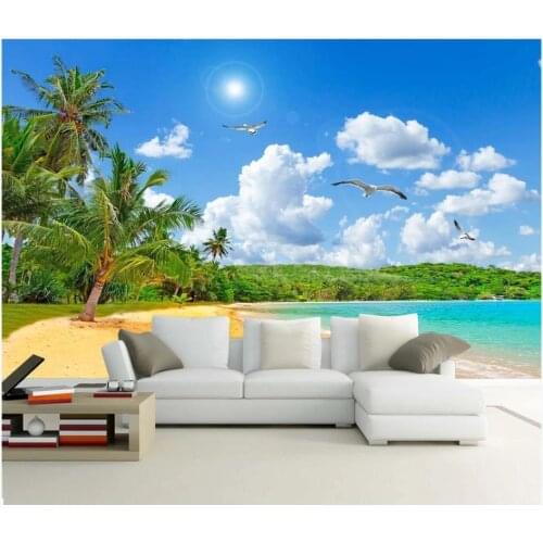 Custom murals wallpaper for walls 3 d mural Seascape tree seaside landscape seagull landscape painting background wall papers