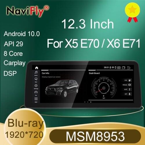 NaviFly Android 10.0 Carplay+Auto Car DVD Radio Player For BMW X5 E70/X6 E71 (2007-2013) CCC/CIC MSM8953 4G+64G 1920*720