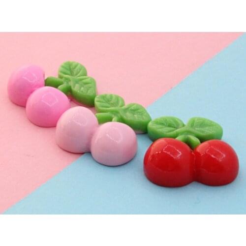 New Arrival 100pcs 19*18MM Flatback Kawaii Fruit Cherry Shape Colorful Resin Plastic Cabochon Craft Fit Girls Hair Jewelry Decor