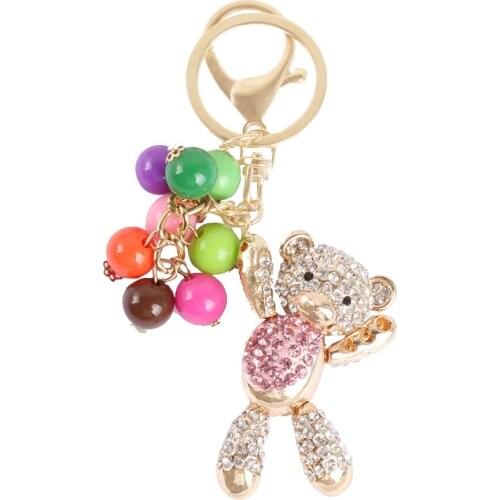 New Arrive Fashionable Charm Pendant Bear Pink Belly Arm Move Bead Pearl Cute Rhinestone Crystal Purse Bag Key Chain Gift