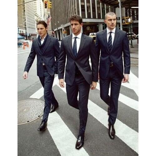 New Men Suit Groom Tuxedos Slit Fit Suit Two Button Navy Blue Notched Lapel Jacket Formal Party Mens Suits 2 Pieces Jacket Pants