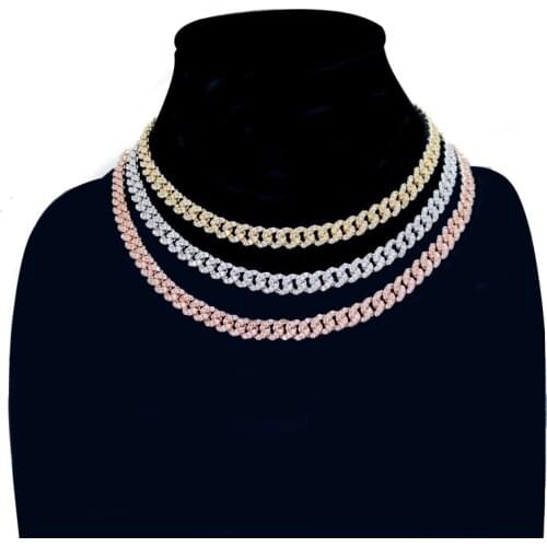 8MM Cubic Zircon Cuban Link Chains Necklace Fashion Hiphop Jewelry Iced Out Choker Necklaces For Men Women