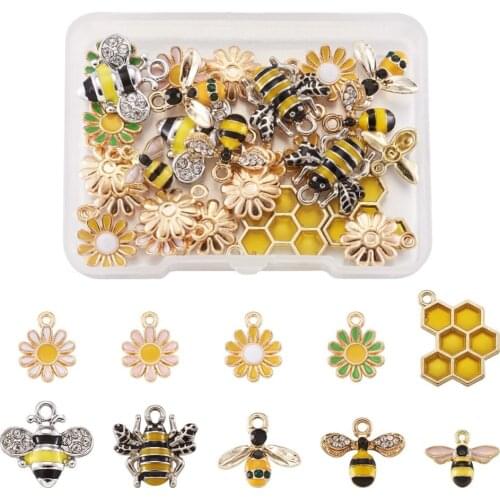 24~64pcs Alloy Enamel Daisy Bees Honeycomb Pendants Charms For Earrings Bracelet Necklace Jewelry DIY Making Crafts