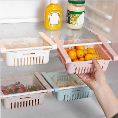 Adjustable Kitchen Refrigerator Shelf Holder Kitchen Storage Rack Pull-out Space Save Holder Drawer Organiser