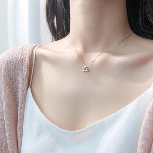 S925 silver jewelry with triangle necklace Korean small fresh geometric short clavicle chain for female birthday gifts
