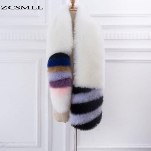 ZCSMLL Women Multicolor Striped Faux Fur Striped Keep Warm Scarf New Long Personality Fashion Autumn Winter 2021 F141