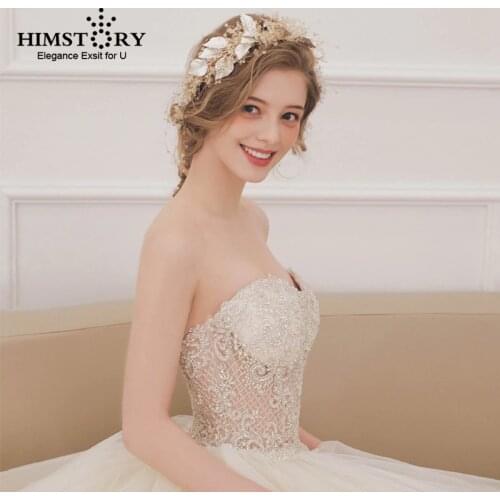 Himstory Tiara Handmade Women Hairbands European Leaf Shinny Crystal Hair Jewelry Bridal Headpiece Wedding Hair Accessories