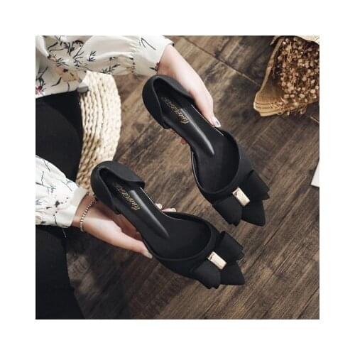 Ladies low heel shoes Spring leather Pointed toe Shoes woman high Red Bow Slip on dress Shoes zapatos mujer Ladies boat shoes