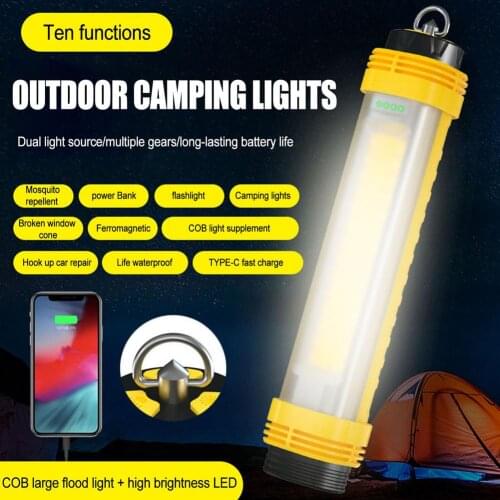 Outdoor LED Work Light Powerful Flashlight Magnet Hook Tent Lamp with COB Side Light for Camping Hiking Night Working