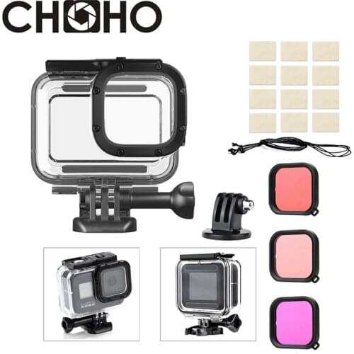 For Gopro 8 Black waterproof Case + Red Pink Purple Diving Filter lens Dive Underwater Protector For Go Pro Hero New Accessories