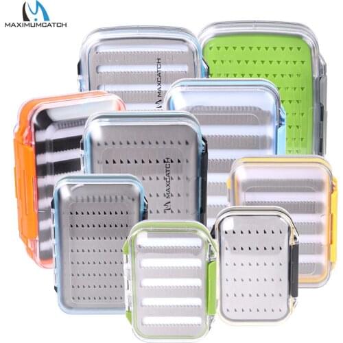 Maximumcatch 4Sizes Slit Foam&Easy-Grip Foam Fly Fishing Box Double Side Waterproof Plastic Tackle Box Transparent Fly Box