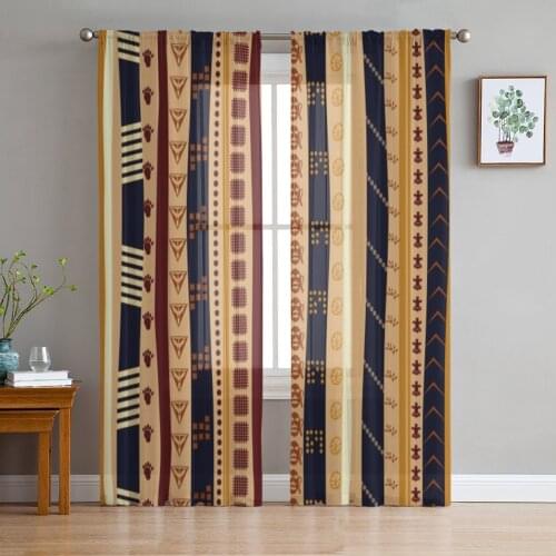 African Ethnic Culture Geometry Sheer Curtains for Living Room Bedroom Tulle Curtains Kitchen Window Treatments Panel Drapes